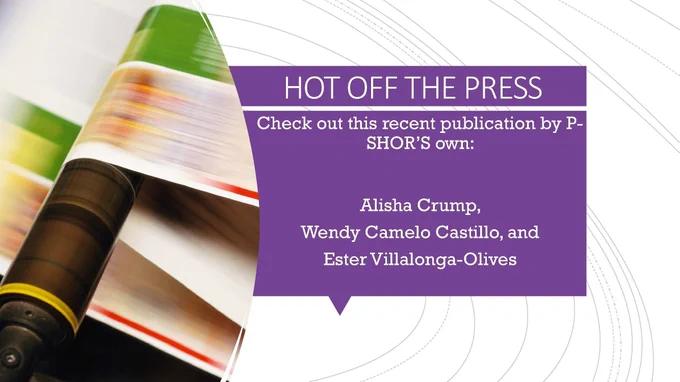 A recent publication by P SHOR, featuring the names Alisha Crump, Wendy Camelo Castillo, and Ester Villalonga-Olives, with an image of a printing press in the background.