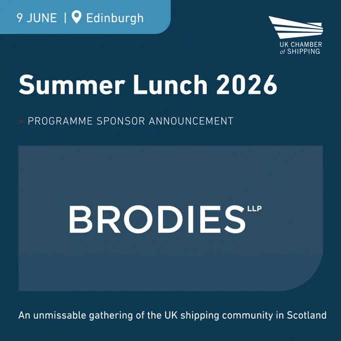 UK Chamber of Shipping Summer Lunch 2026 event in Edinburgh, highlighting Brodies LLP as programme sponsor.