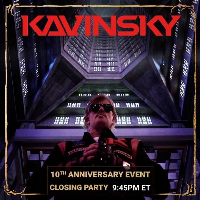Kavinsky the DJ on the bottom text reads '10th Anniversary Event Closing Party'