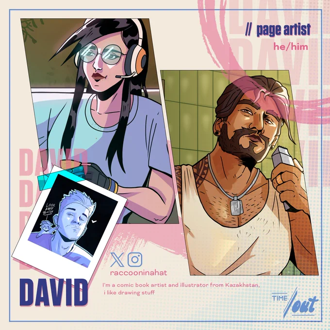 An artist preview of Killjoy and Harbor from VALORANT by Riot Games.
The introduction reads as follows: David (he/him), page artist with the following bio: "I'm a comic book artist and illustrator from Kazakhstan, i like drawing stuff"