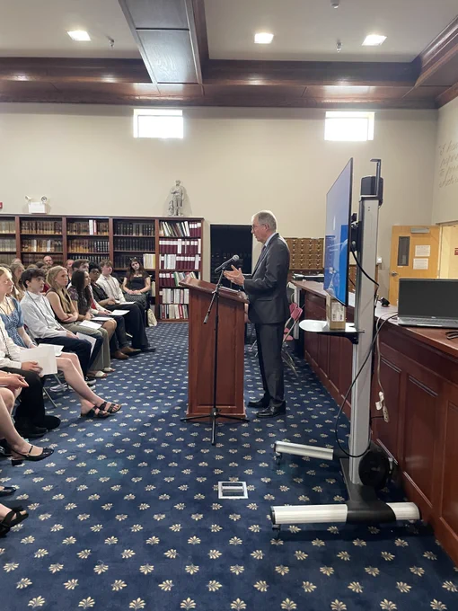 Secretary Scanlan speaks to the winning students 