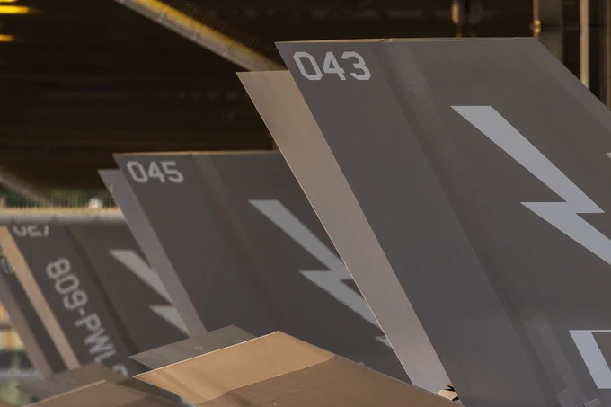 A photo of the tails of the two recently arrived Lightnings, 043 and 045.