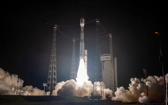 Vega-C liftoff from Europe’s Spaceport in French Guiana at 00:52 local time (04:52 BST/05:52 CEST) on 19 May 2026. Vega-C carried the Smile mission to space on flight VV29. Credit: ESA-S. Corvaja