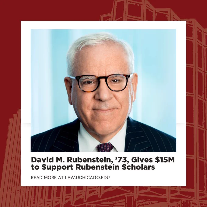 Headshot of David M. Rubenstein on a light blue background.