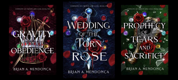 Wedding of the Torn Rose, Gravity of Obedience, and Prophecy of Tears and Sacrifice dark fantasy book covers.