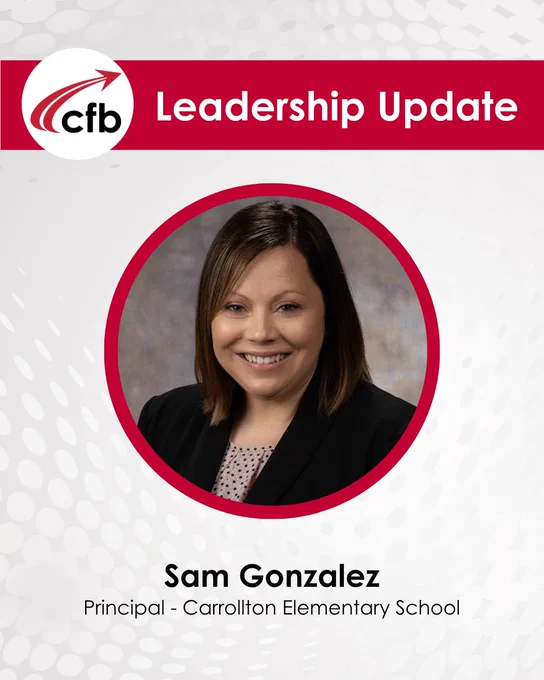 Leadership Update with headshot of a smiling woman wearing a black suit jacket.