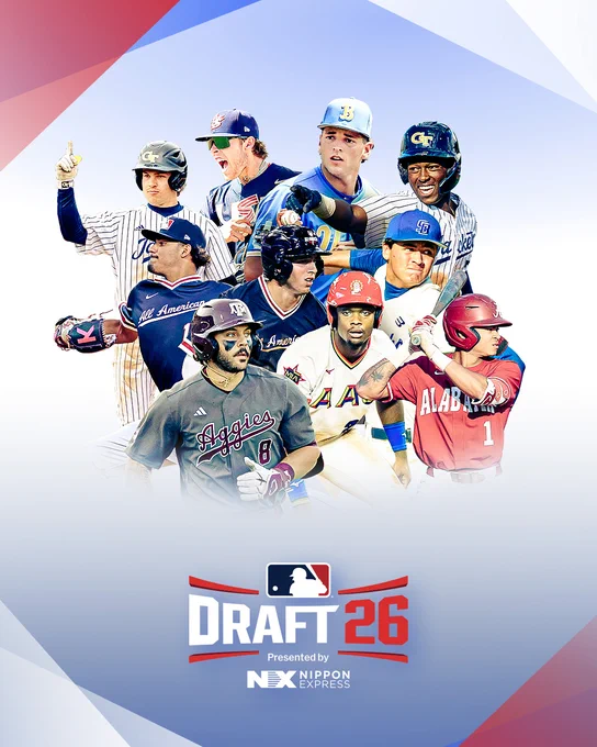 Photos of Roch Cholowsky, Grady Emerson, Vahn Lackey, Jacob Lombard, Jackson Flora, Eric Booth Jr., Drew Burress, Gio Rojas, Justin Lebron and Chris Hacopian on a white blue and red background
DRAFT 26
PRESENTED BY
NIPPON
EXPRESS