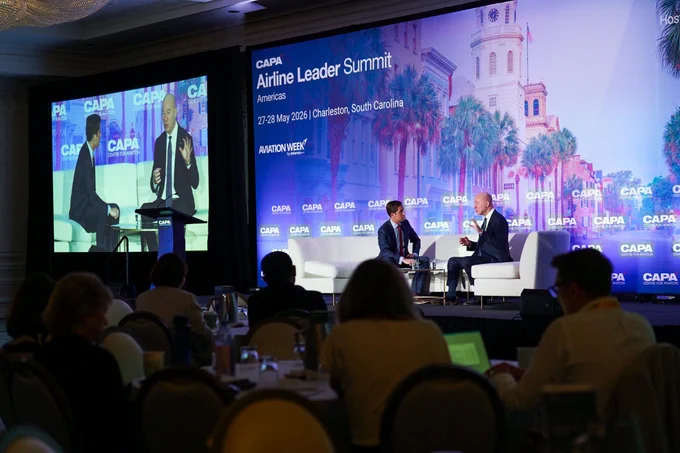 FAA Administrator Bryan Bedford speaking in a fireside chat at CAPA Centre for Aviation summit in Charleston, S.C.