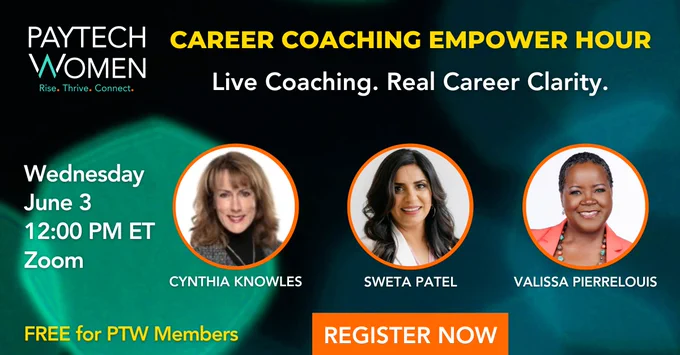 ⌛Take 1 hour to invest in yourself.

Attend PayTech Women’s Career Coaching Empower Hour for a confidential virtual coaching experience designed to help you gain clarity, confidence and perspective on your career journey.

Bring a challenge or opportunity and experience live coaching from PTW Coaches. Even if you simply observe, you’ll gain valuable insight from the conversation and shared learning.

✔ Confidential and not recorded
✔ Supportive, professional environment
✔ Real-time coaching and reflection
✔ Designed for career growth and leadership development

Spots are limited. Register today.
🔗Log in: https://bit.ly/4dPJIEV

📅 Wednesday, June 3, 12:00 - 1:00 PM ET
🎤 #PTWCoaches: Cynthia Knowles, Sweta Patel, Valissa Pierrelouis

#PayTechWomen #RISEOnwardUpward #WomenEmpoweringWomen #paytech #payments #fintech #banking #careerdevelopment