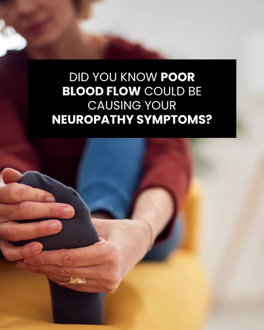 A person holding her foot due to neuropathy