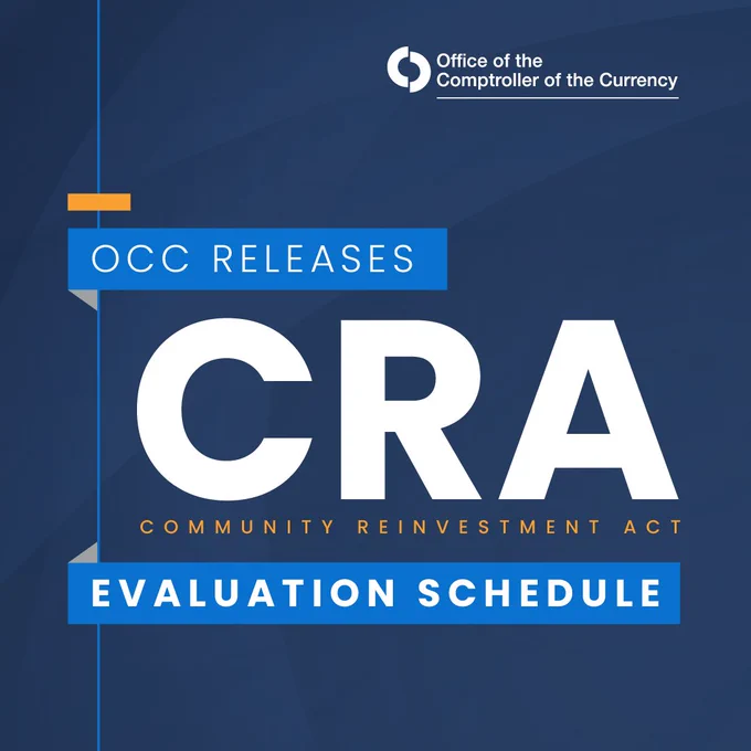 OCC releases CRA Community Reinvestment Act Evaluation Schedule
