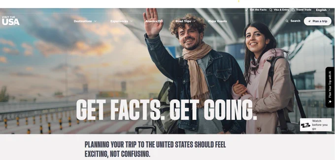 Image of the U.S. Travel Association's web page for the \"Get Facts. Get Going\" campaign.