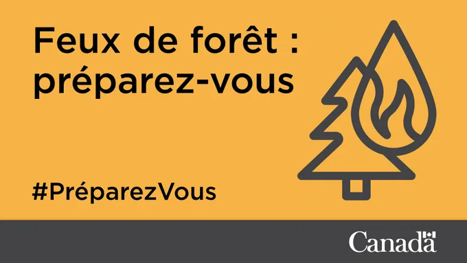 Icône de feux de forêt. Texte : Feux de forêt : préparez-vous. #PréparezVous
