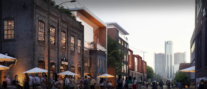 rendering from SOM's 2017 Rivertown Framework plan