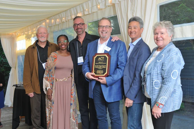 Pictured from left to right: Mark Brown (SPSCC Board of Trustees), Harriette Bryant, Dr. Timothy Stokes (SPSCC President), Dr. Dave Pelkey (SPSCC Vice President for Student Services), Doug Mah (SPSCC Board of Trustees), and Wendy Bohlke