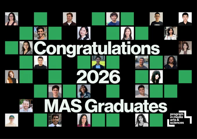 A collage of headshots, interspersed with green and black squares, and text reading "Congratulations 2026 MAS Graduates."