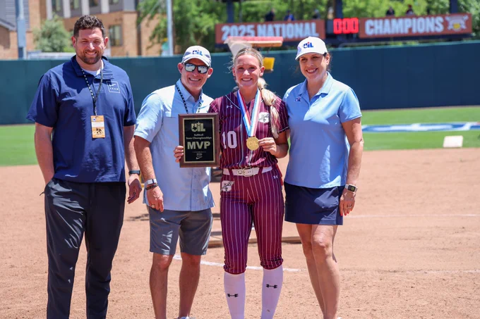 Saylor Bures poses with UIL Staff and award plaque.