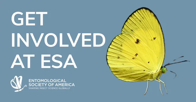 The graphic includes white text on a blue background that says, "Get involved at ESA." Below, there is the ESA logo. To the right, there is a yellow butterfly. 