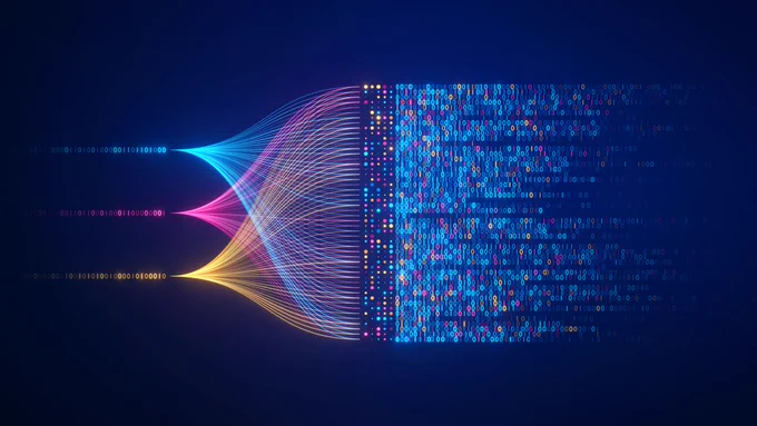 Big data technology and data science illustration. Data flow concept. 