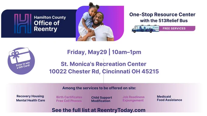 A flyer for the One Stop Reentry Event on Friday, May 29.