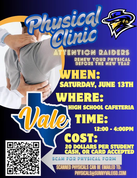 Physical Clinic - June 13 SHS 12 pm - 4 pm