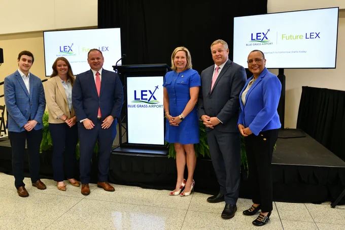 Airport and legislative representatives at Future LEX announcement