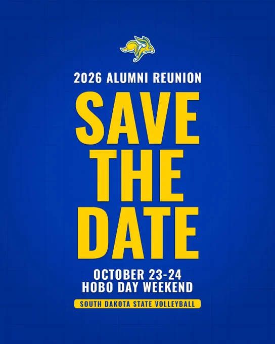 Save the date graphic for South Dakota State volleyball's alumni reunion October 23-24. 