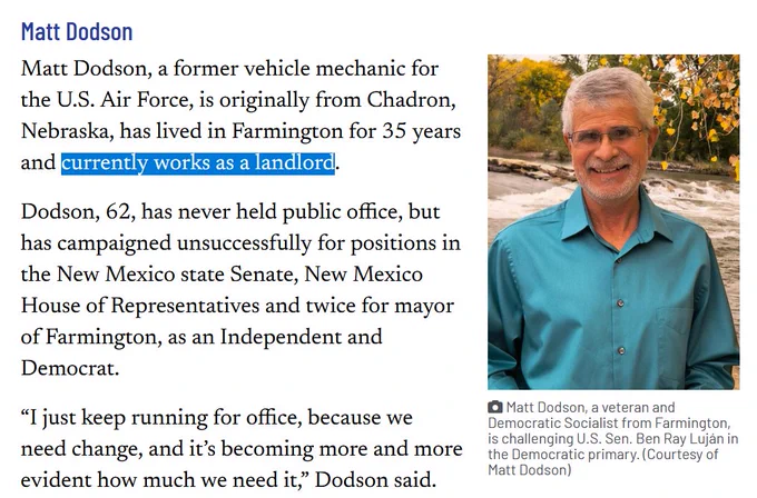 "Matt Dodson ... currently works as a landlord."