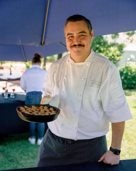 Chef Vince Sanchez cooking for St. Supery estate in Napa valley 