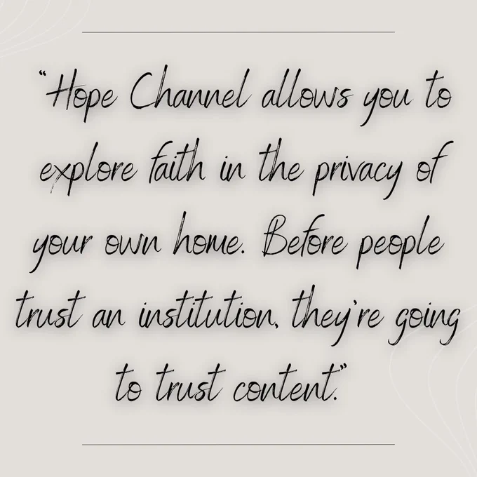 A motivational quote about trusting content before institutions, placed on a subtle light background with cursive writing.