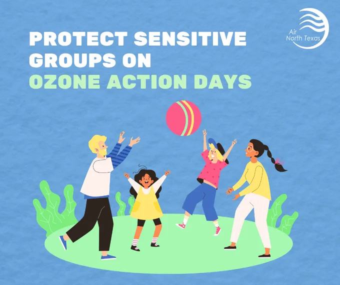 Four diverse children joyfully playing with a ball outdoors, emphasizing protection on ozone action days by Air North Texas.