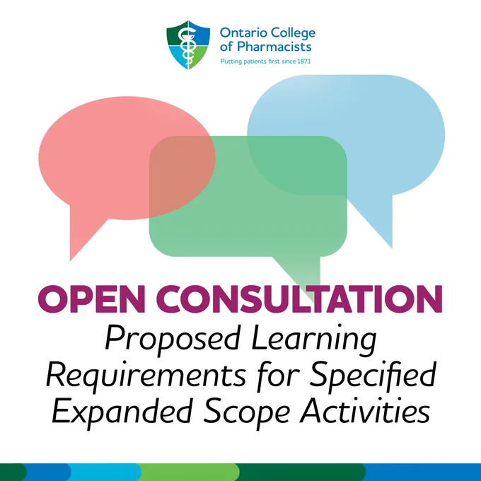 College logo appears with an illustration of feedback bubbles. Text reads: Open Consultation. Proposed Learning Requirements for Specified Expanded Scope Activities. 