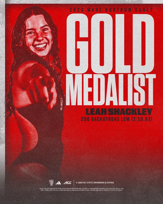 Graphic of Leah Shackley after winning gold in the 200 backstroke at the Mare Nostrum Canet-en-Roussillon Swim Tour!