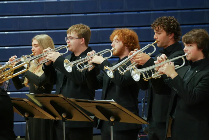 Members of the Francis Howell Central jazz band play their trumpets during the Jazz Central Concert at FHC