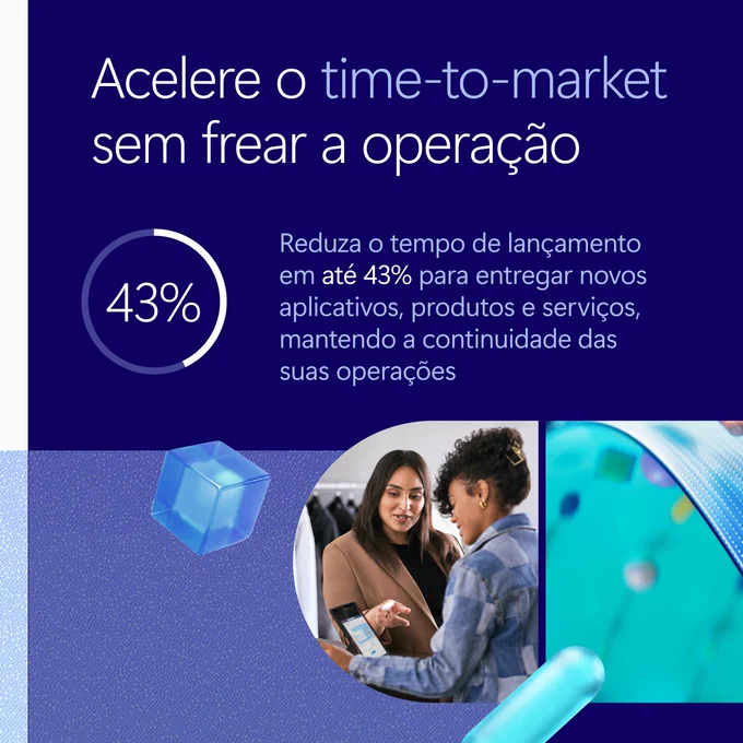 Design escuro com gráfico de porcentagem e pessoas usando um dispositivo móvel em frente a uma tela com dados.

