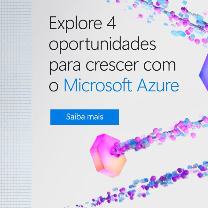 Design claro com formas abstratas e texto sobre oportunidades para crescer com Microsoft Azure.