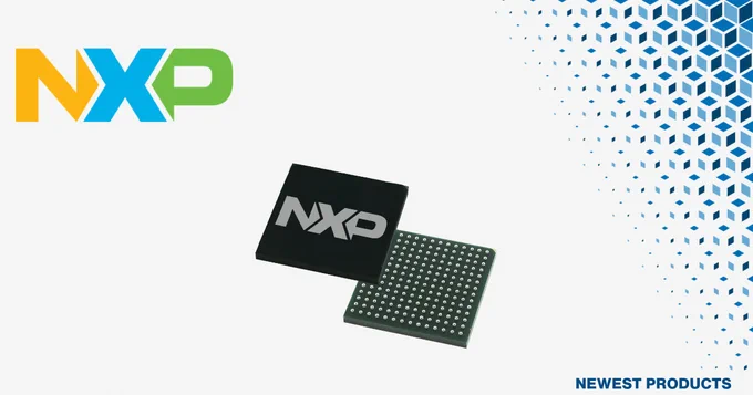 NXP logo above an NXP i.MX RT1180 microcontroller shown from top and bottom, highlighting the chip package against a clean white background.