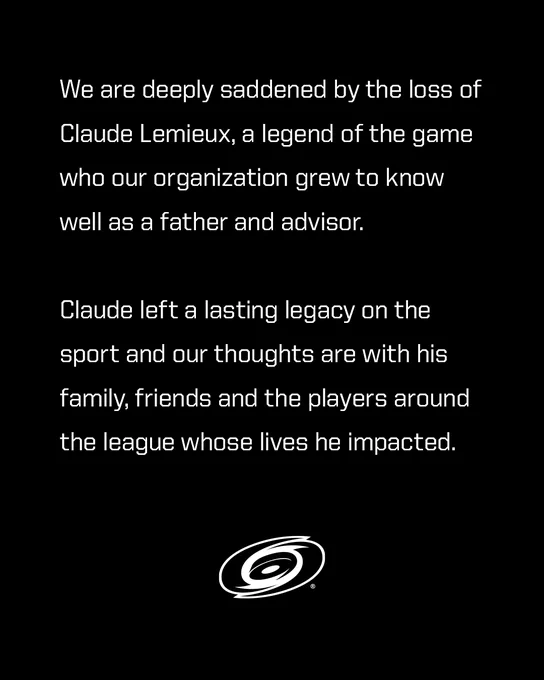 We are deeply saddened by the loss of Claude Lemieux, a legend of the game who our organization grew to know well as a father and advisor. 

Claude left a lasting legacy on the sport and our thoughts are with his family, friends and the players around the league whose lives he impacted.