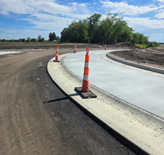 Co. Rd. 37 roundabout construction - paving will occur next and the roundabout will be used for the upcoming Hwy 25 detour that shifts northward Tue, June 2.