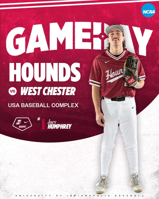 Joey Humphrey in a game day graphic for UIndy baseball.