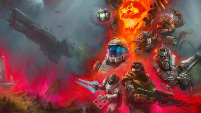 Crop of Halo: Waypoint Chronicles - Volume One cover by Levi "Leviathan" Hoffmeier with Canon Fodder logo bottom-center.