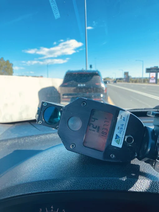 Speed laser showing 124 mph 