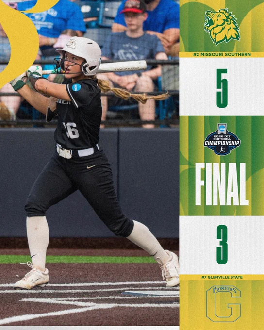 That's a MISSOURI SOUTHERN WIN to open the 2026 NCAA Division II Women's Softball Championship.

Photo by Jonathan Murray