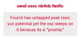 Fourcil has untapped peak toxic yuri potential yet the osc sleeps on it because its a "proship"

