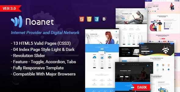 Noanet is a premium, modern, and high-performance HTML template crafted specifically for Internet Service Providers, Digital Network Companies, Web Hosting businesses, and Technology agencies.