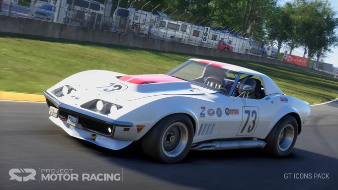The 1973 Chevrolet Corvette C3 as rendered in the sim Project Motor Racing 