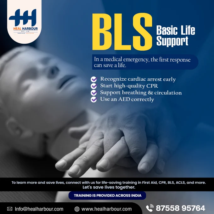BLS – Basic Life Support🚑 

In a medical emergency, the first response can save a life.
Learn the skills that can make the difference between life and death.

📞 Join Heal Harbour's BLS Training Today: 87558 95764
🌐 Learn More: www.healharbour.com


#BLS #BasicLifeSupport #CPRTraining #AEDTraining #EmergencyCare #LifeSavingSkills #SaveLives #HealHarbour #FirstAidTraining #EmergencyResponse