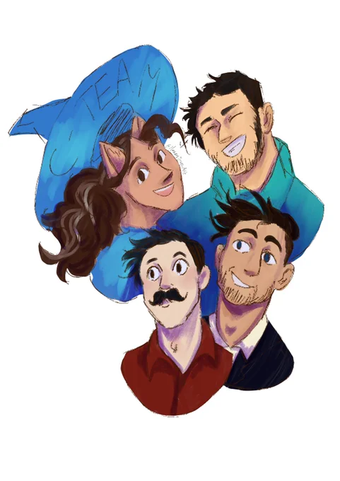 A sticker-like drawing of the C-Team. Ren is top left, Beef top right, Mumbo bottom left, and Skizz bottom right. they're all smiling at the viewer in their usual clothing. On Ren's wide-brimmed hat it says C-team. 