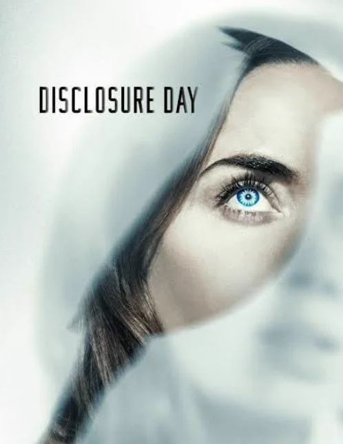 Poster for Disclosure Day showing a photo of a woman with most of her face covered by a wimple