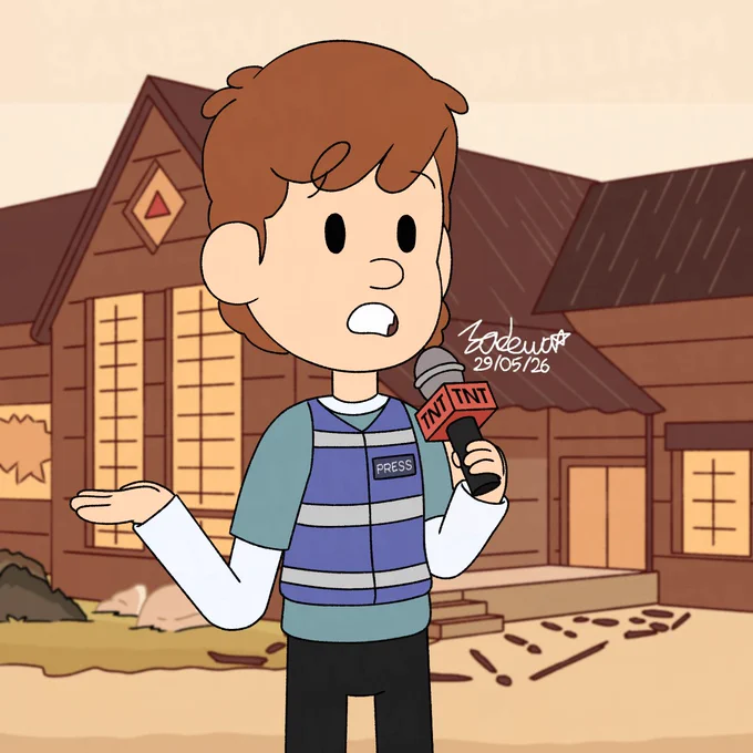 David with press coat reporting the situation at ruined Sparrow Scout headquarters.